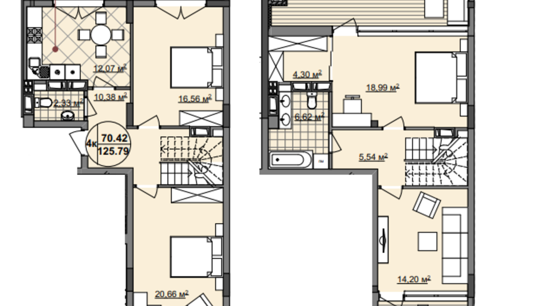 Планування багато­рівневої квартири в ЖК Imperial Park Avenue 160 м², фото 123214