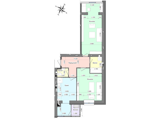 ЖК GreenЛандия: планировка 2-комнатной квартиры 65.46 м²