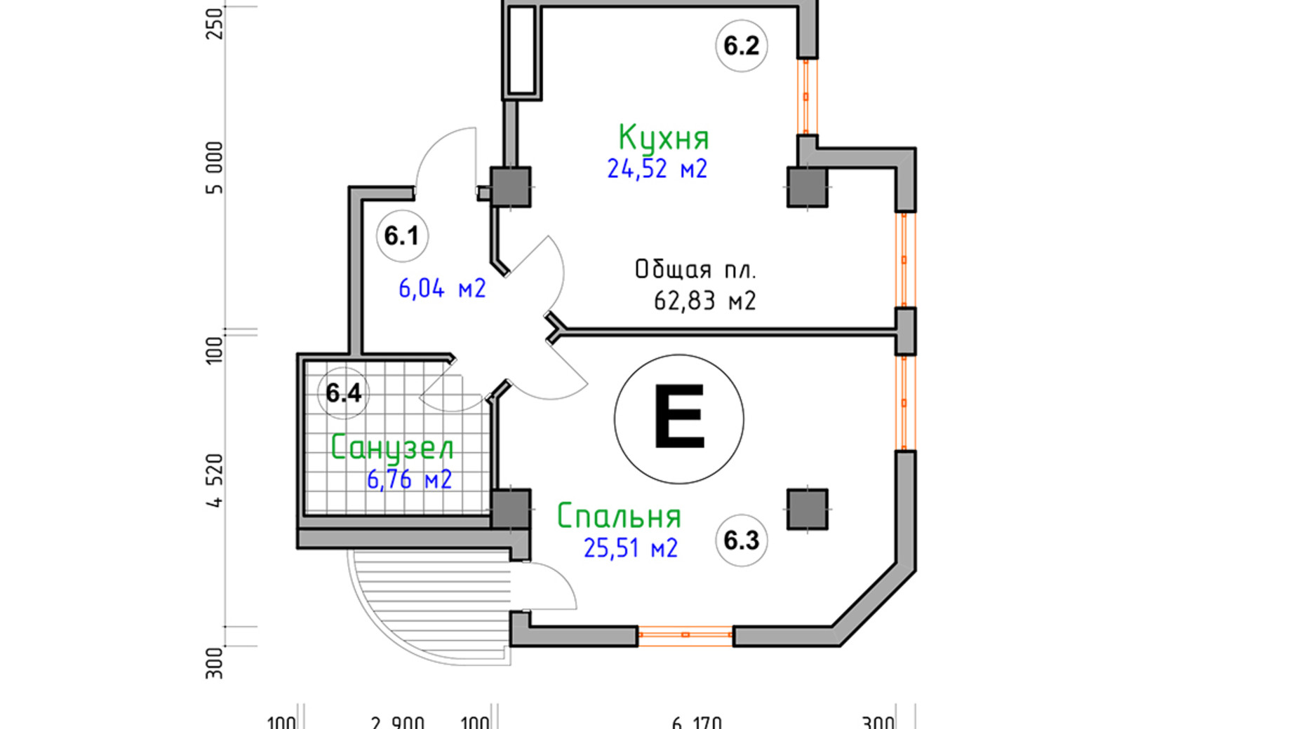 Планировка 1-комнатной квартиры в ЖК Адмирал 62.83 м², фото 123994
