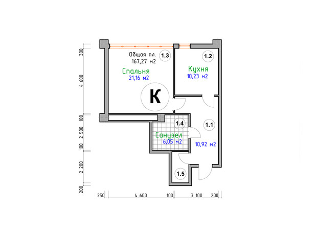 ЖК Адмирал: планировка 1-комнатной квартиры 51 м²