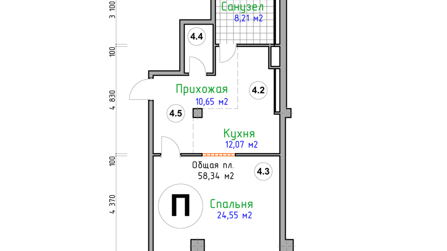 Планування 1-кімнатної квартири в ЖК Адмірал 58.34 м², фото 124002