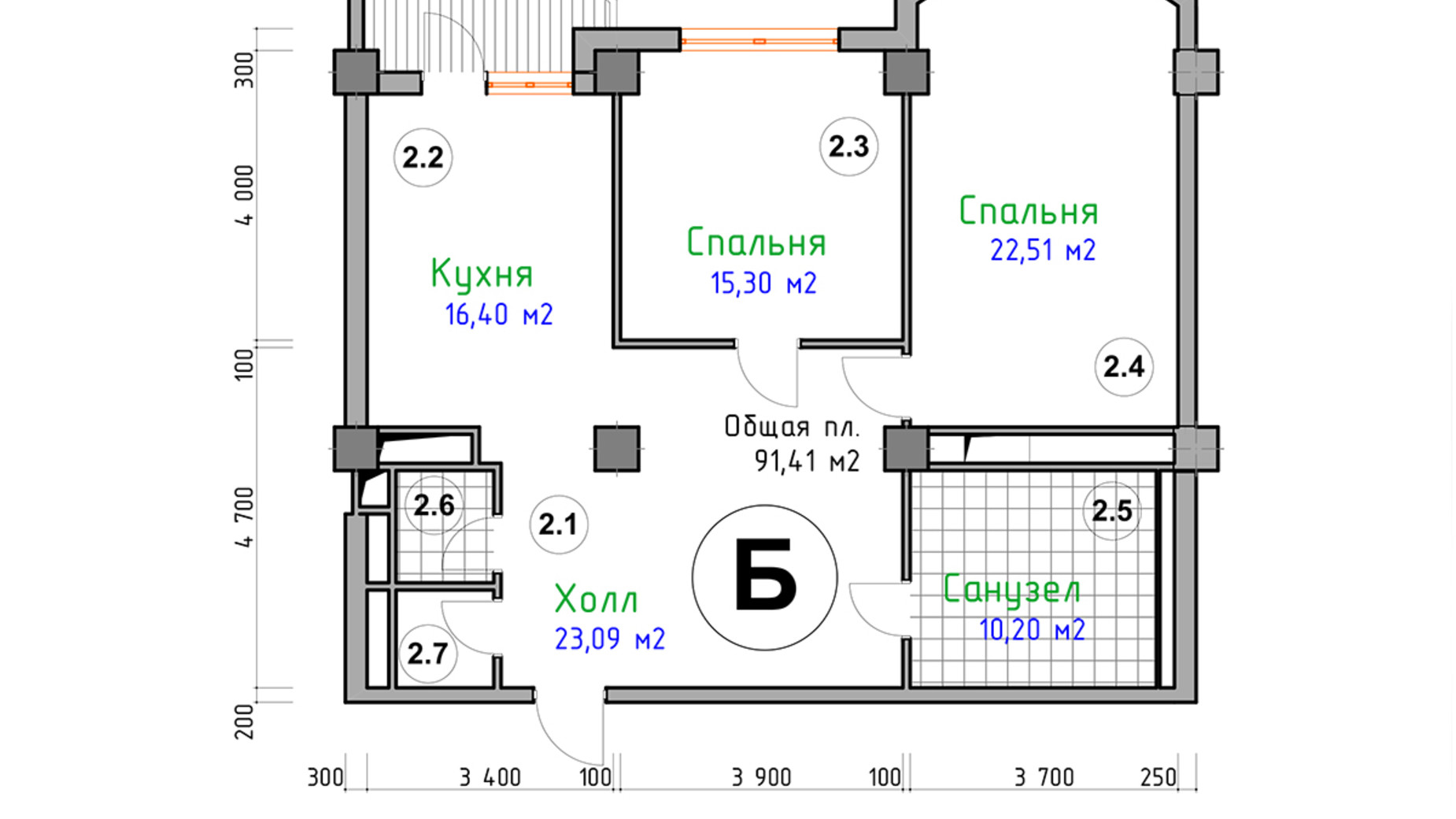 Планування 2-кімнатної квартири в ЖК Адмірал 92 м², фото 124008