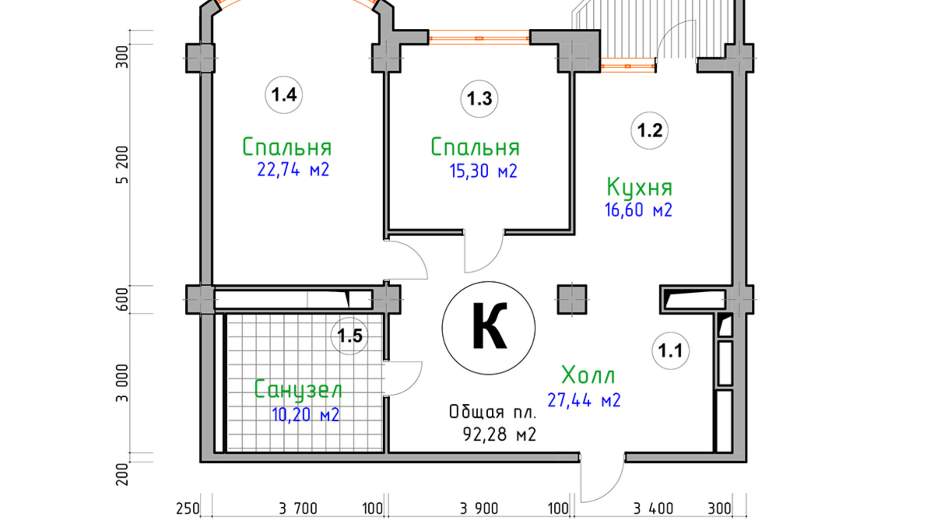 Планування 2-кімнатної квартири в ЖК Адмірал 92.28 м², фото 124031