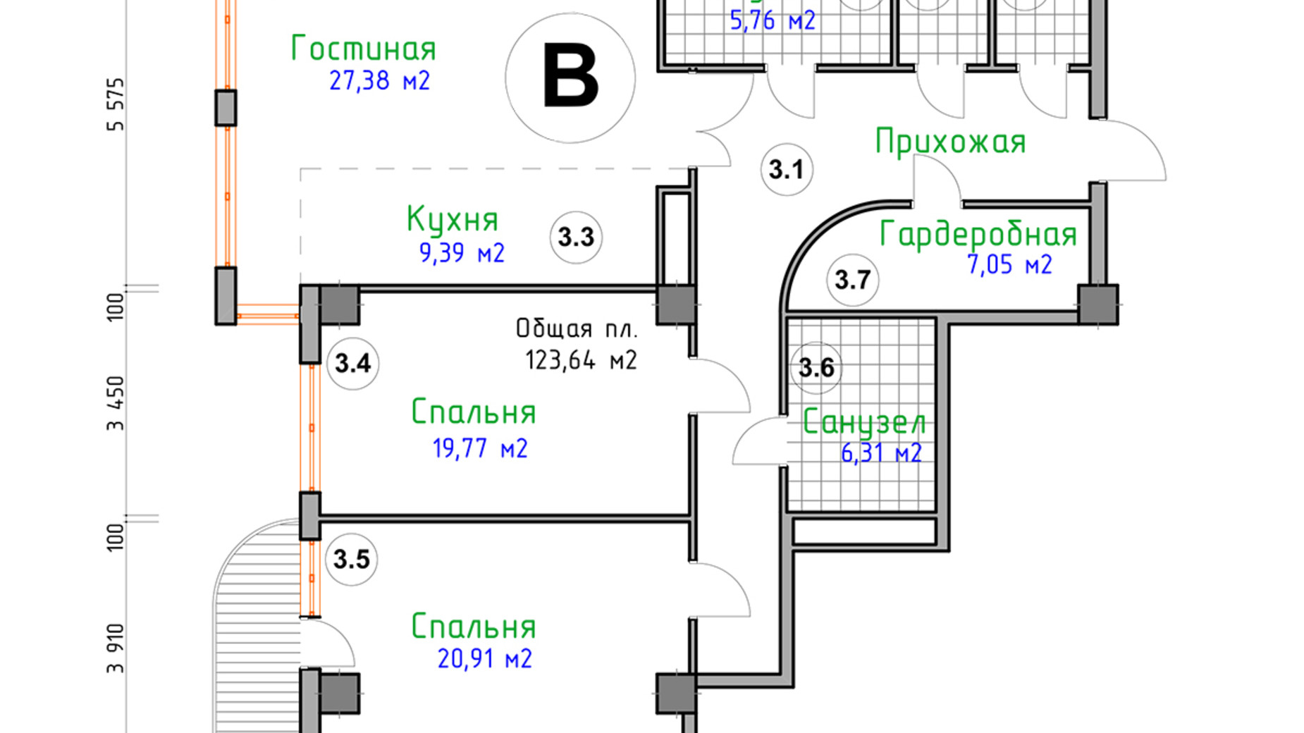 Планування 3-кімнатної квартири в ЖК Адмірал 123.64 м², фото 124037