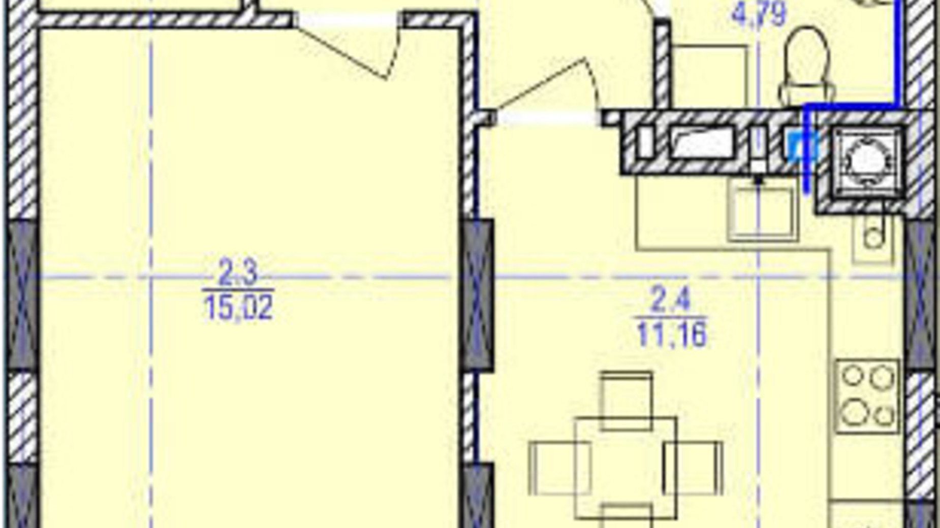 Планування 1-кімнатної квартири в ЖК Garant City 41.61 м², фото 124328