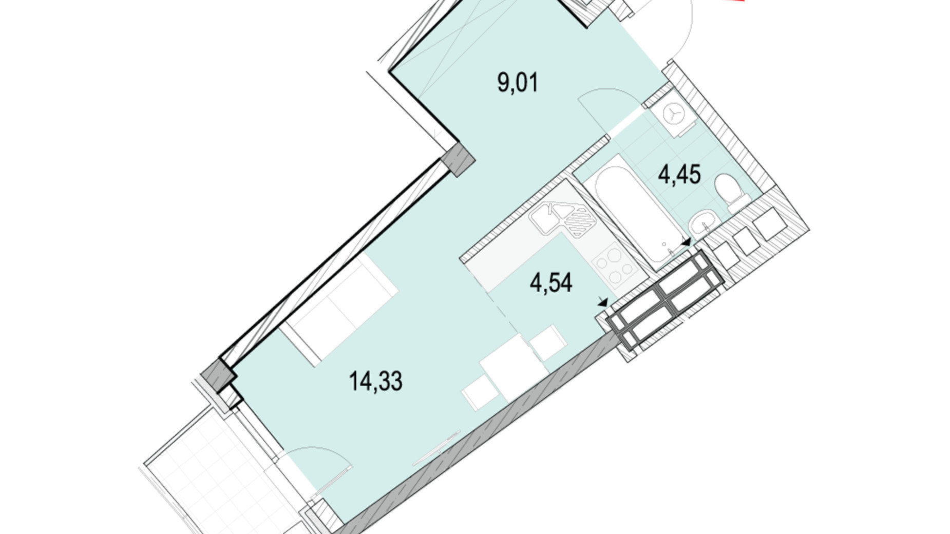 Планування 1-кімнатної квартири в ЖК La Mer 34.45 м², фото 124746