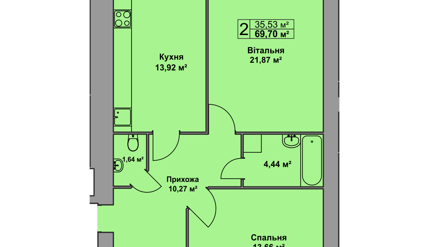 Планування 2-кімнатної квартири в ЖК Східна Брама 69.7 м², фото 126483