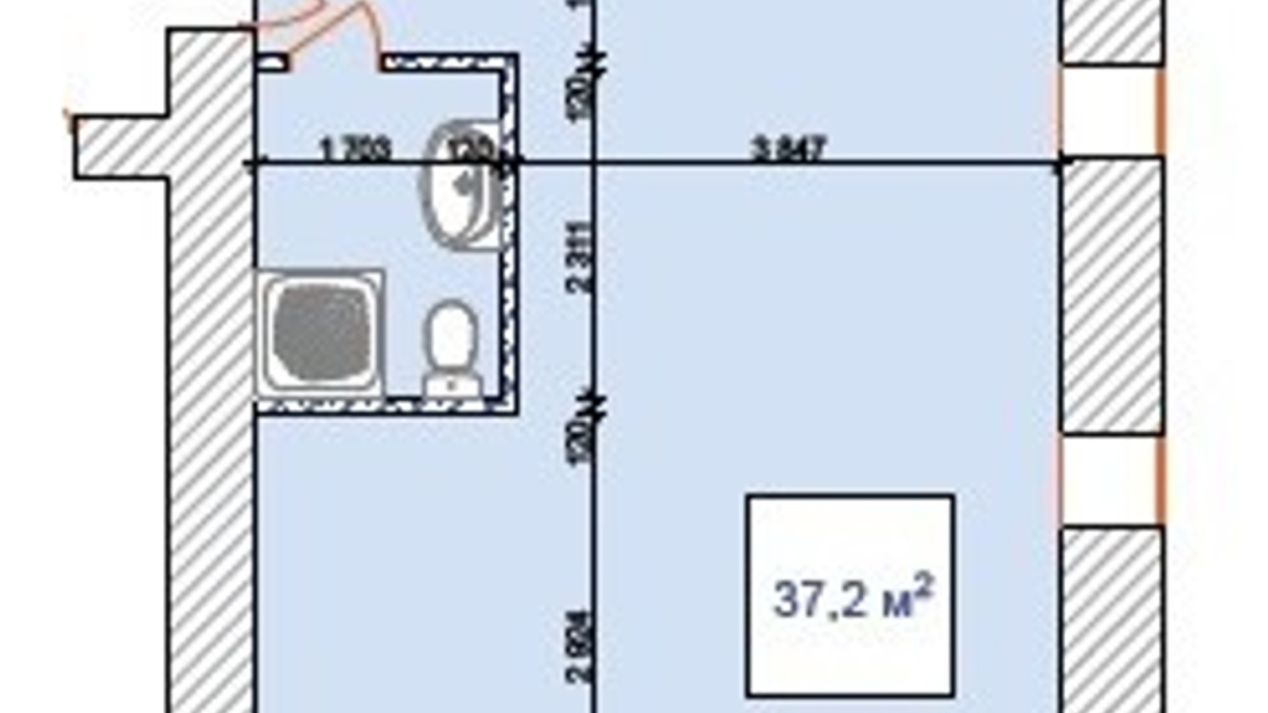 Планування 1-кімнатної квартири в Клубний будинок Наваль  37.2 м², фото 126501