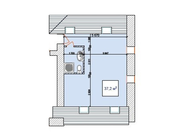 Клубний будинок Наваль : планування 1-кімнатної квартири 37.2 м²