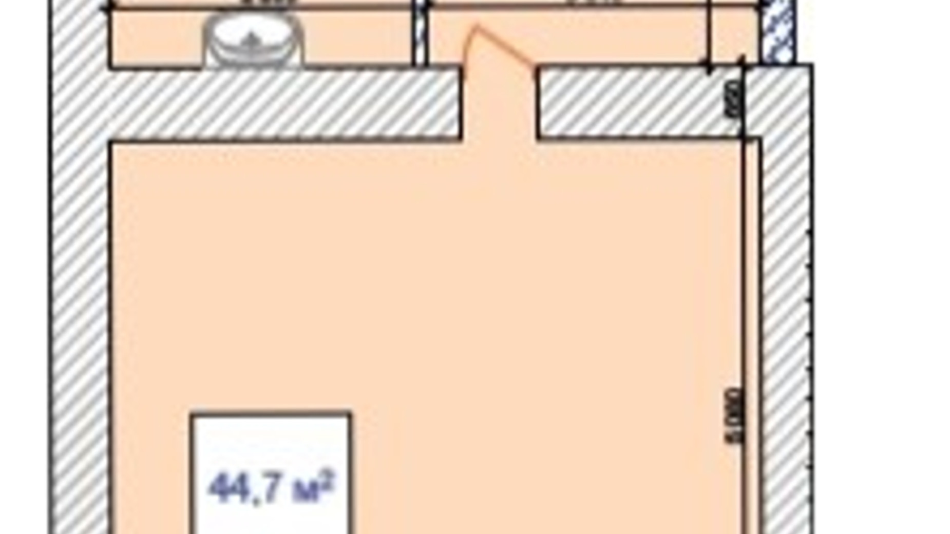 Планування 1-кімнатної квартири в Клубний будинок Наваль  44.7 м², фото 126502