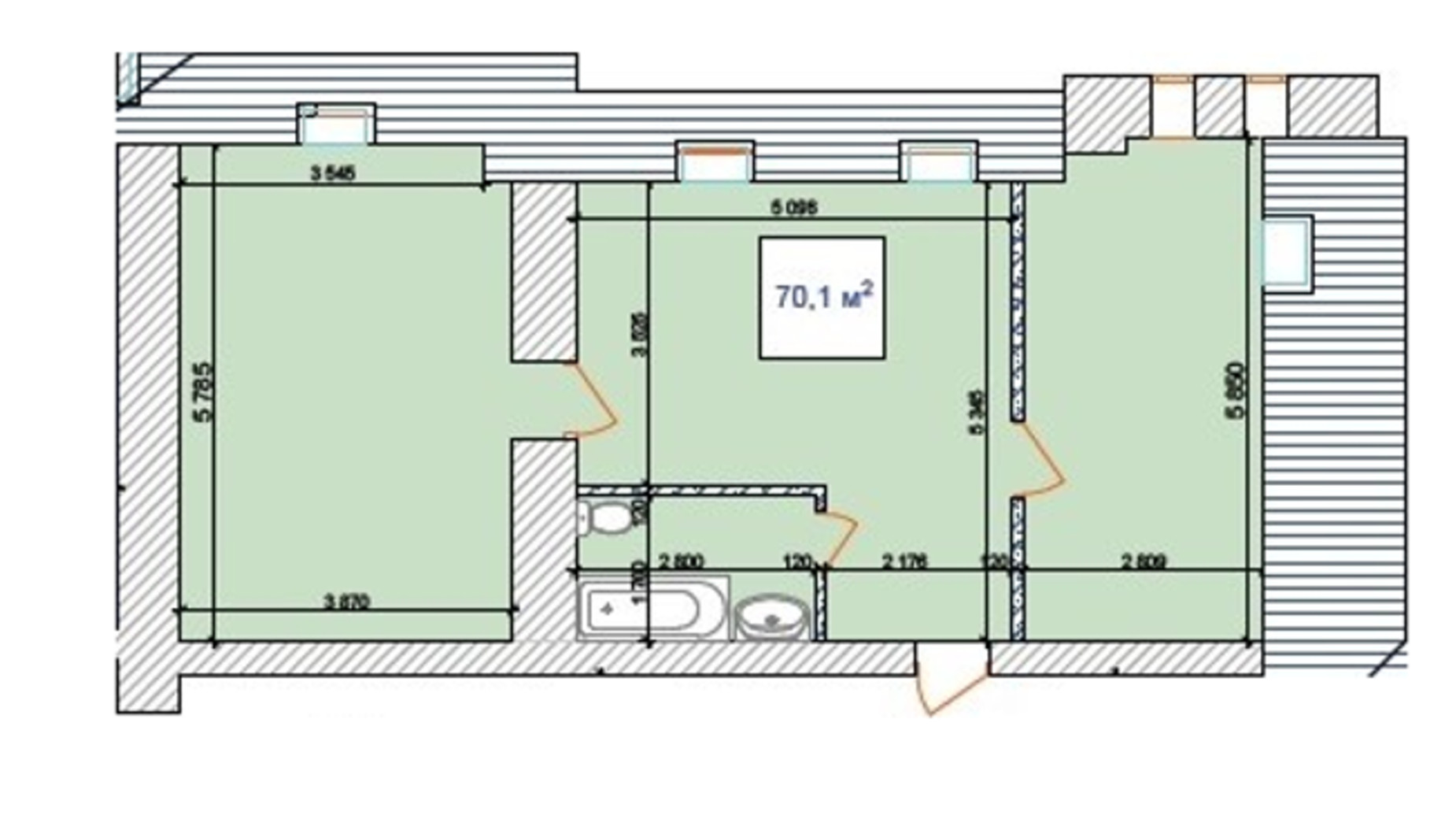 Планировка 2-комнатной квартиры в Клубный дом Наваль 70.1 м², фото 126503
