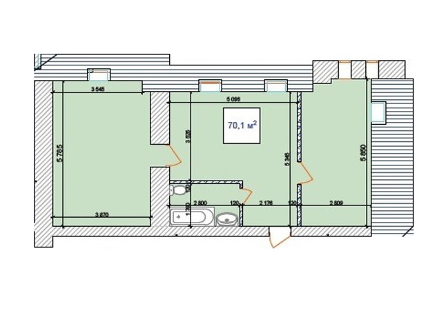 Клубний будинок Наваль : планування 2-кімнатної квартири 70.1 м²