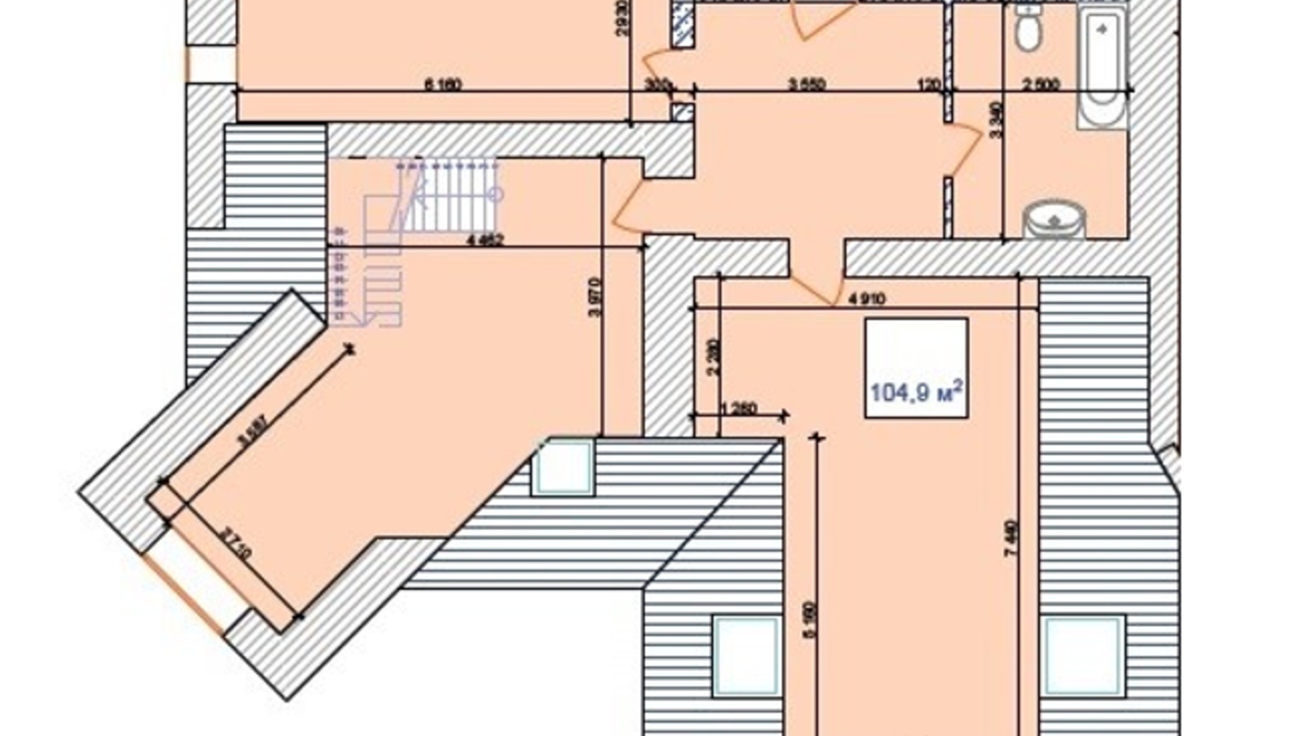Планування 2-кімнатної квартири в Клубний будинок Наваль  104.9 м², фото 126504