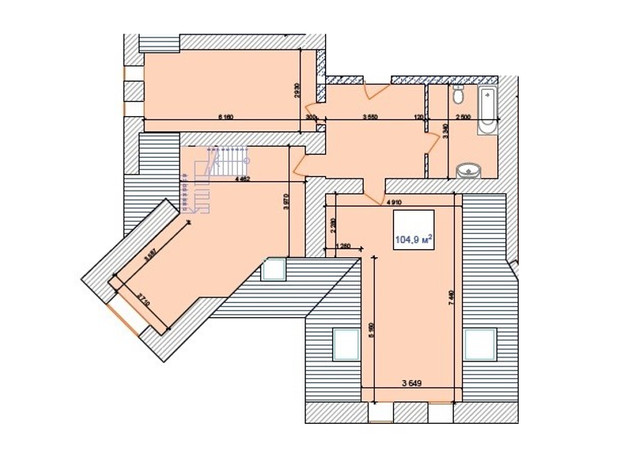 Клубний будинок Наваль : планування 2-кімнатної квартири 104.9 м²
