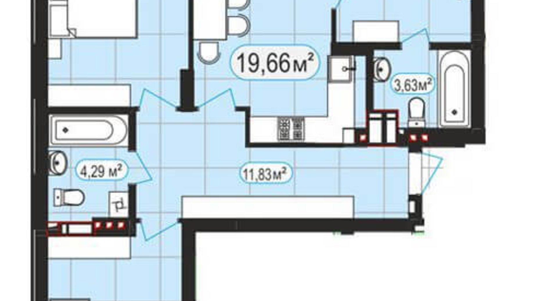 Планировка 3-комнатной квартиры в ЖК Мюнхаузен 2 83.5 м², фото 128021