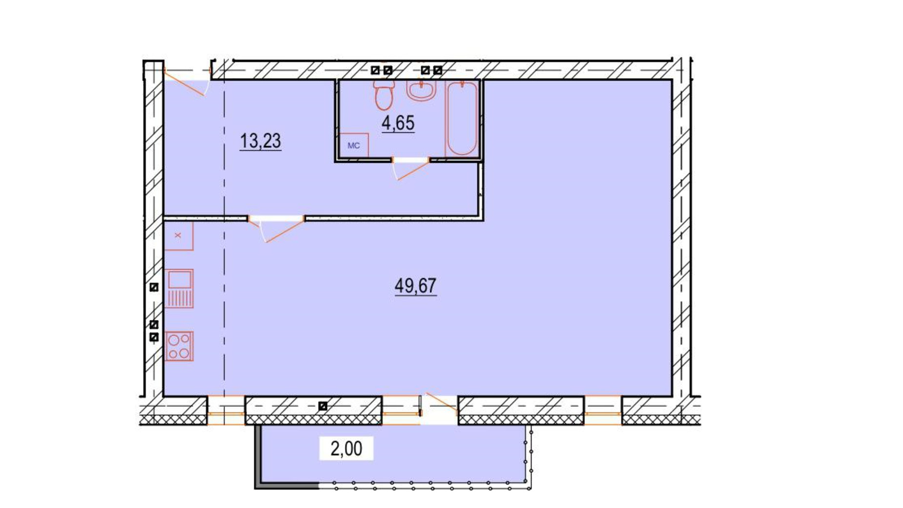 Планировка свободная планировка квартиры в Клубне житло StyleUP 69.55 м², фото 128090