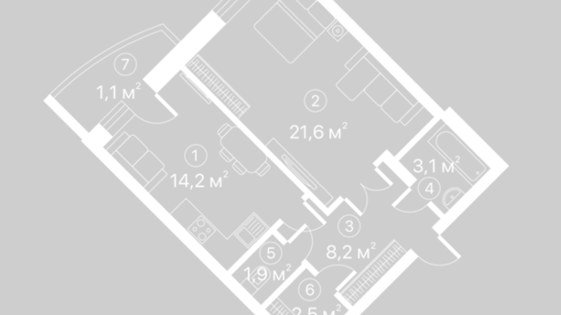 Планування 1-кімнатної квартири в ЖК Київський шлях 52.6 м², фото 128112