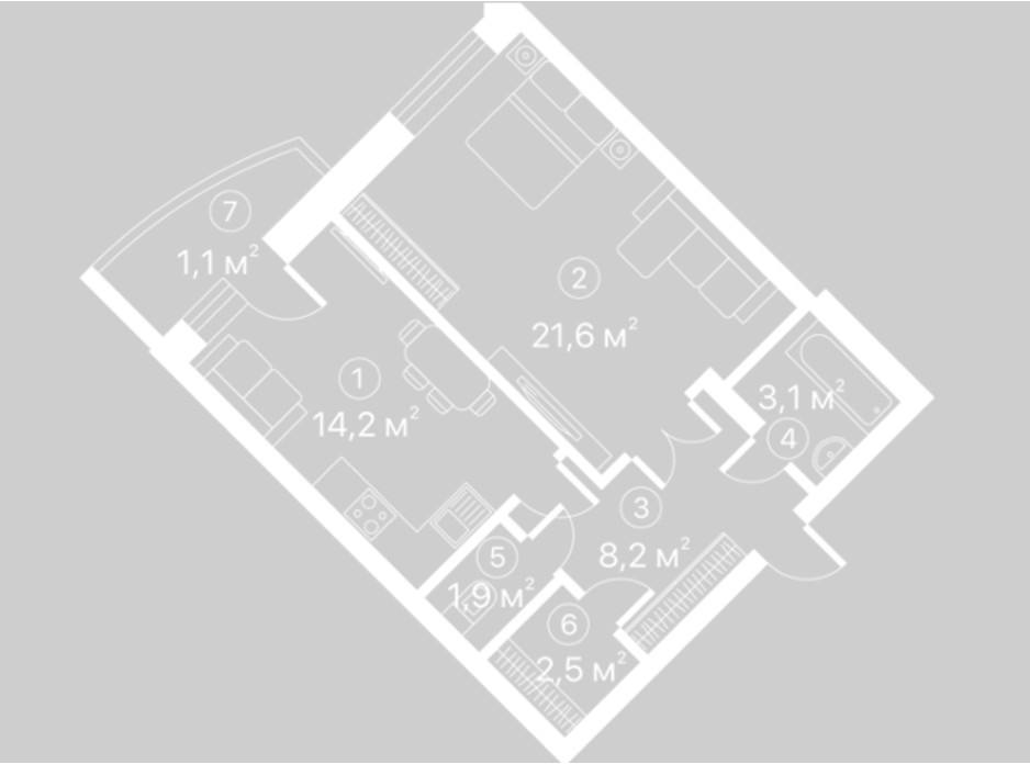 Планування 1-кімнатної квартири в ЖК Київський шлях 52.6 м², фото 128112 Планування 1-кімнатної квартири в ЖК Київський шлях 52.6 м², фото 128112
