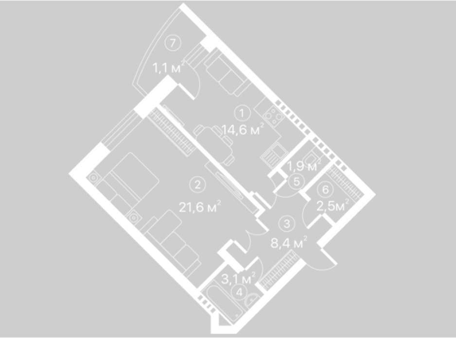 Планування 1-кімнатної квартири в ЖК Київський шлях 53.2 м², фото 128113 Планування 1-кімнатної квартири в ЖК Київський шлях 53.2 м², фото 128113