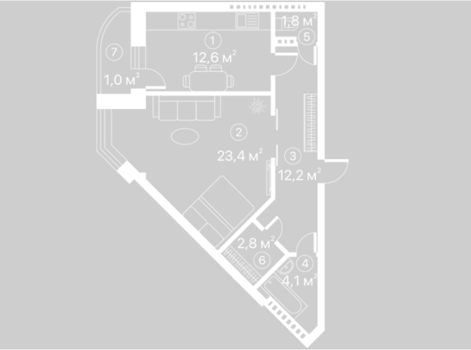 Планування 1-кімнатної квартири в ЖК Київський шлях 57.9 м², фото 128114 Планування 1-кімнатної квартири в ЖК Київський шлях 57.9 м², фото 128114