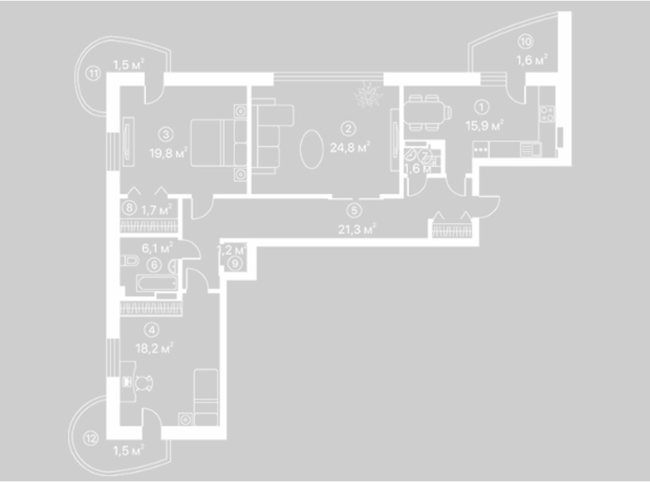 Планування 3-кімнатної квартири в ЖК Київський шлях 115.2 м², фото 128116 Планування 3-кімнатної квартири в ЖК Київський шлях 115.2 м², фото 128116