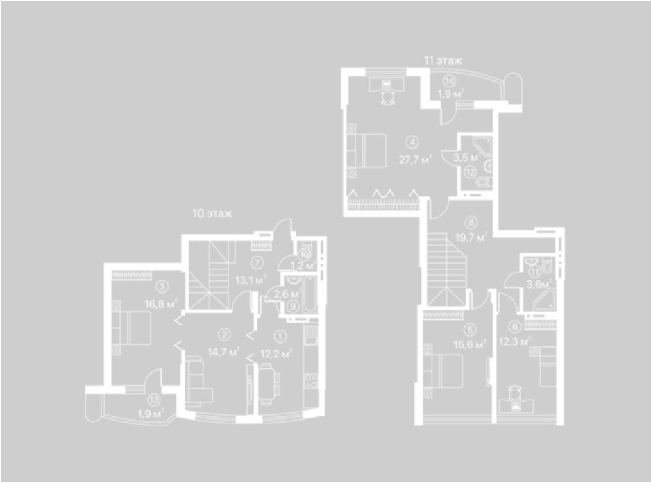 Планування багаторівневої квартири в ЖК Київський шлях 146.8 м², фото 128125 Планування багаторівневої квартири в ЖК Київський шлях 146.8 м², фото 128125
