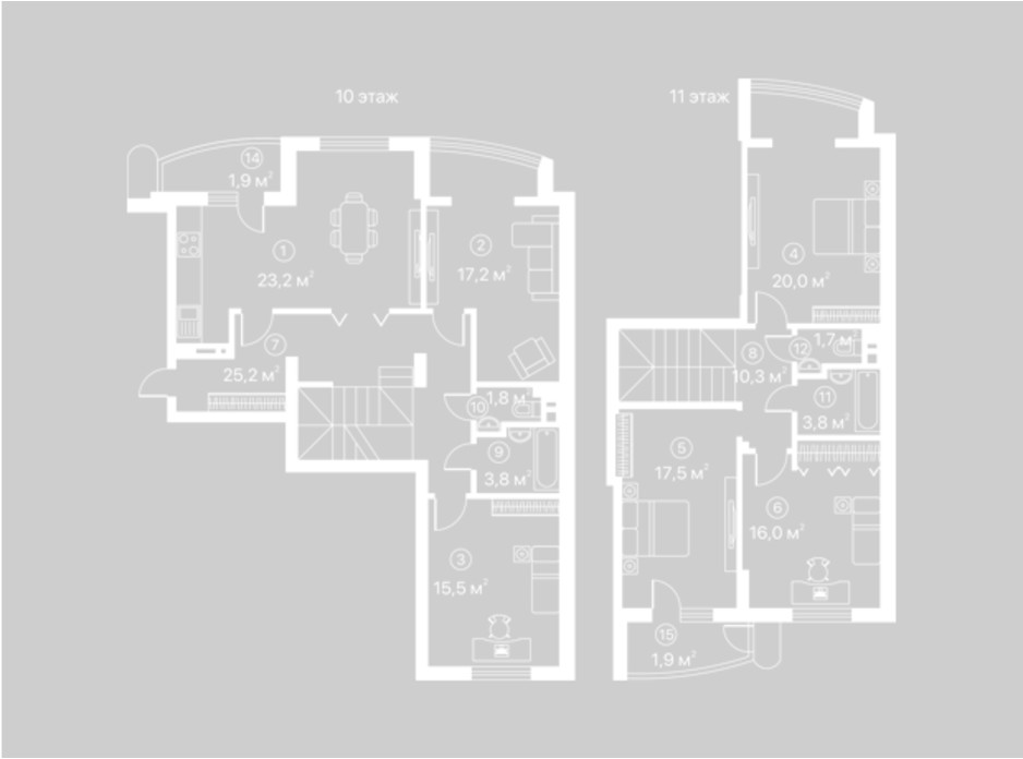 Планування багаторівневої квартири в ЖК Київський шлях 159.8 м², фото 128126 Планування багаторівневої квартири в ЖК Київський шлях 159.8 м², фото 128126