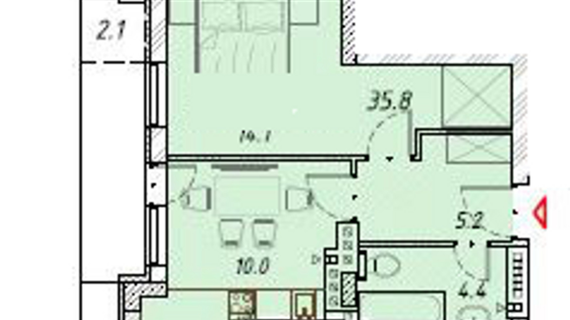 Планування 1-кімнатної квартири в ЖК Цитадель 36.3 м², фото 129154
