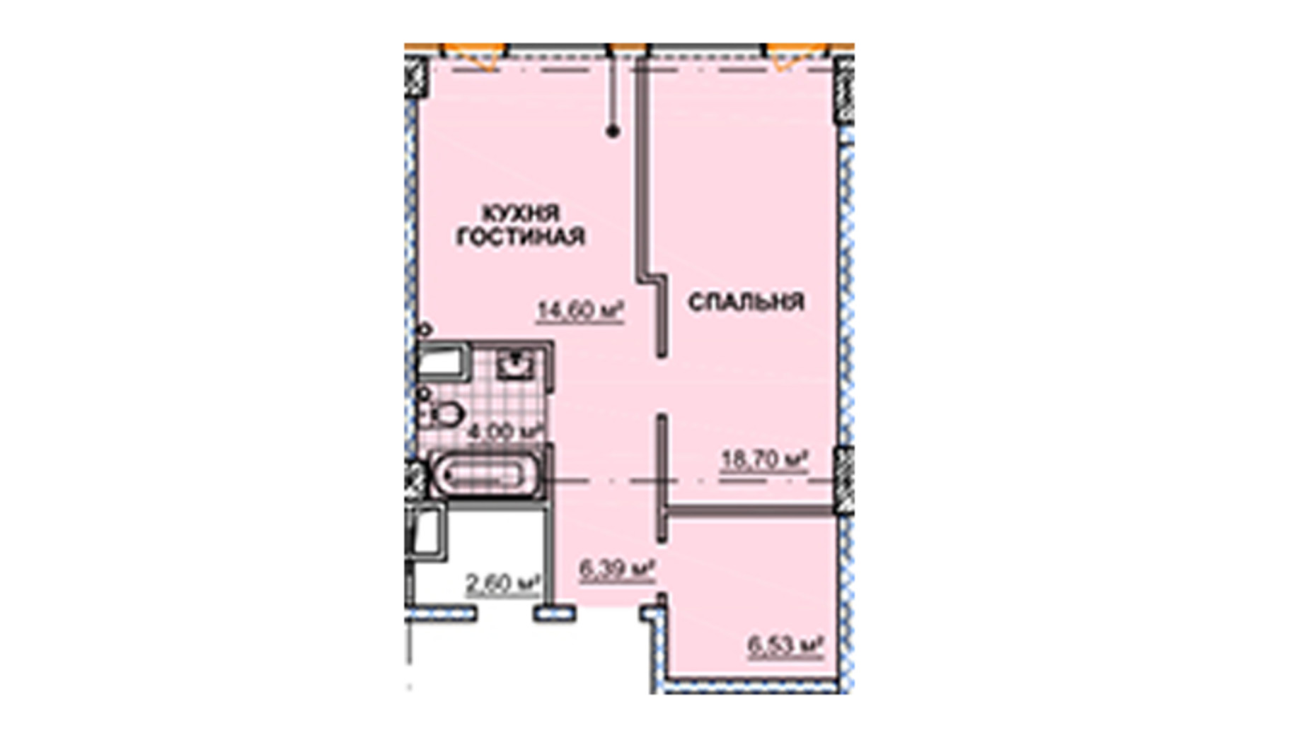 Планировка квартиры студии в ЖК Neboshill 51.72 м², фото 129338