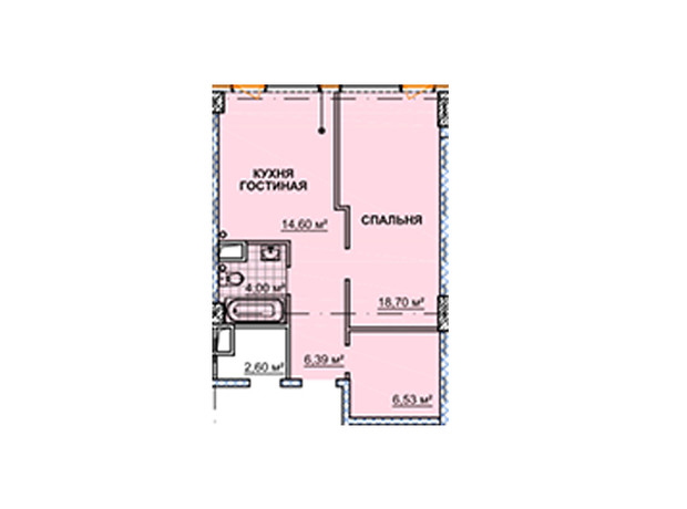 ЖК Neboshill: планировка 1-комнатной квартиры 51.72 м²