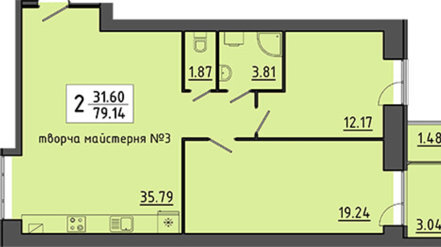 Планировка помещения в ЖК Энергия 79.14 м², фото 129539