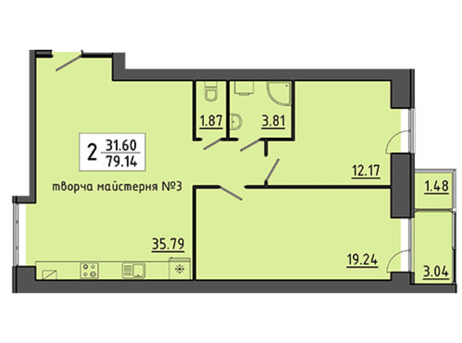Планировка помещения в ЖК Энергия 79.14 м², фото 129539 Планировка помещения в ЖК Энергия 79.14 м², фото 129539