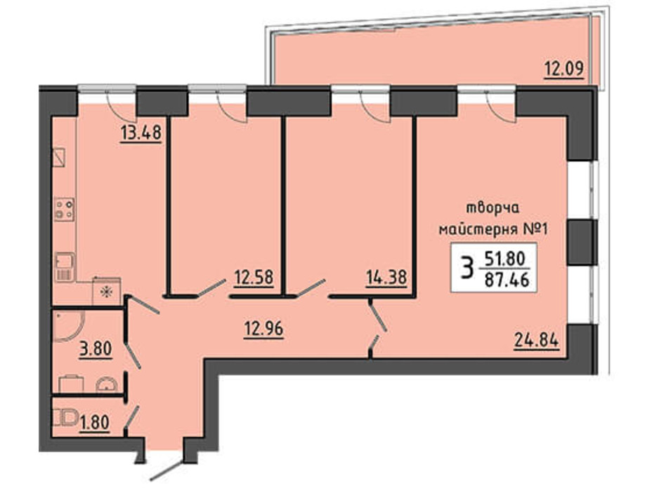 Планировка помещения в ЖК Энергия 87.46 м², фото 129540 Планировка помещения в ЖК Энергия 87.46 м², фото 129540