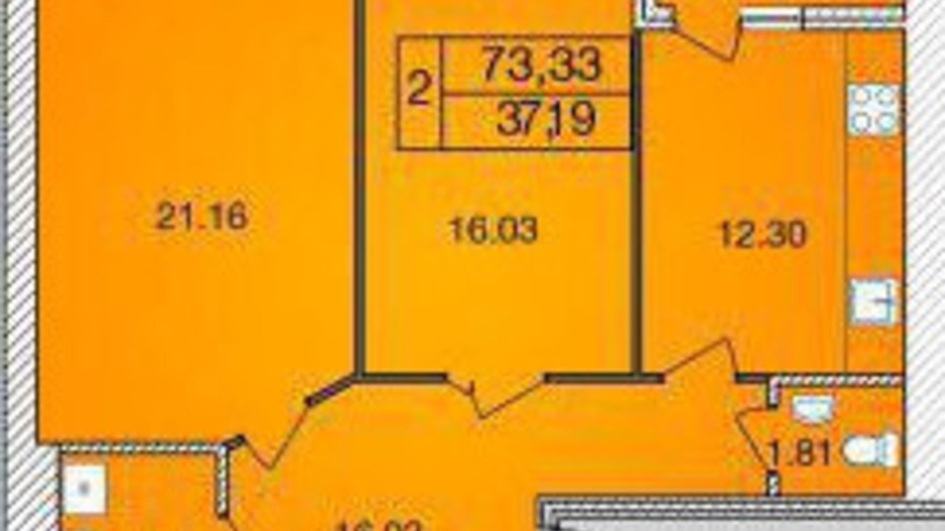 Планування 2-кімнатної квартири в ЖК Avila 73.33 м², фото 129672