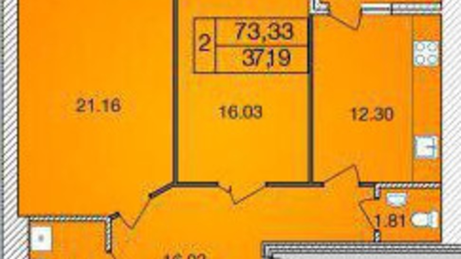 Планировка 2-комнатной квартиры в ЖК Avila 73.33 м², фото 129672