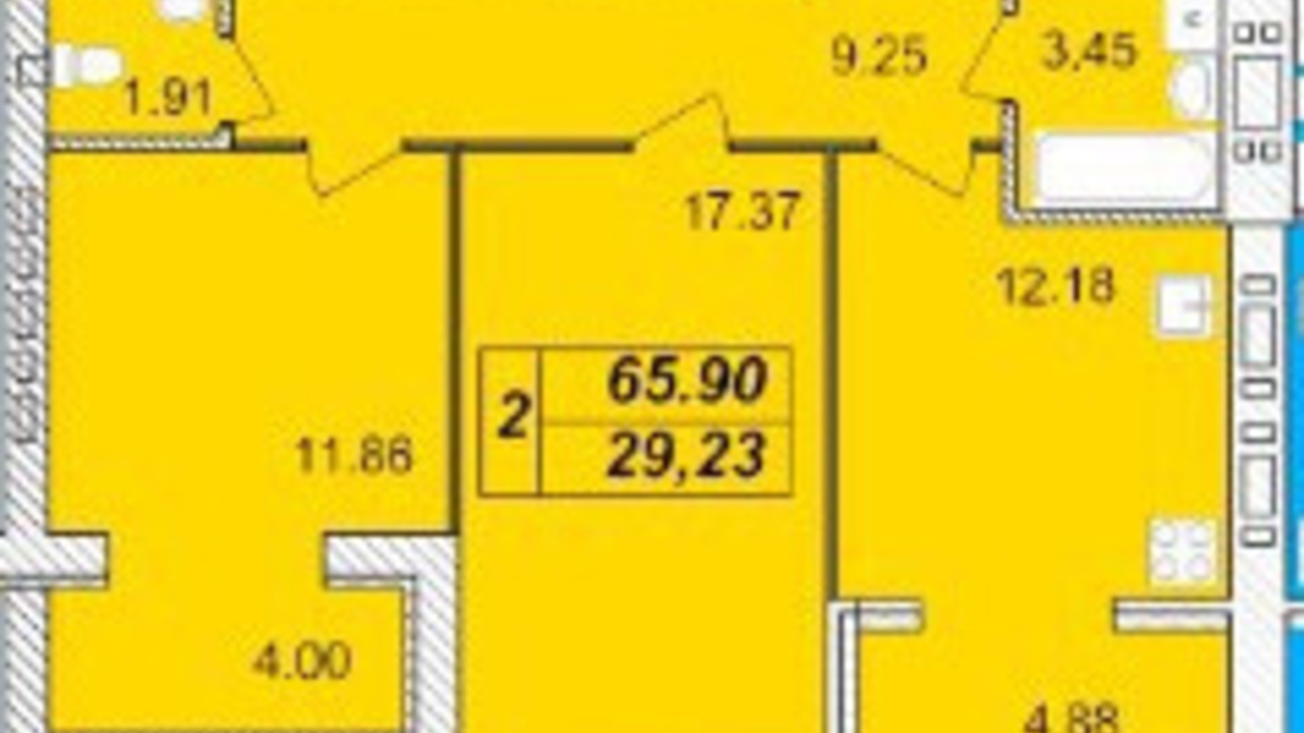 Планировка 2-комнатной квартиры в ЖК Avila 65.9 м², фото 129697