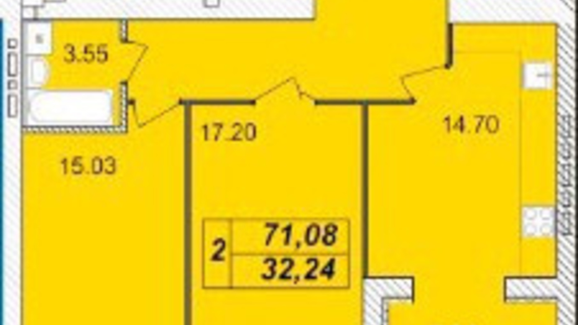 Планування 2-кімнатної квартири в ЖК Avila 71.08 м², фото 129698