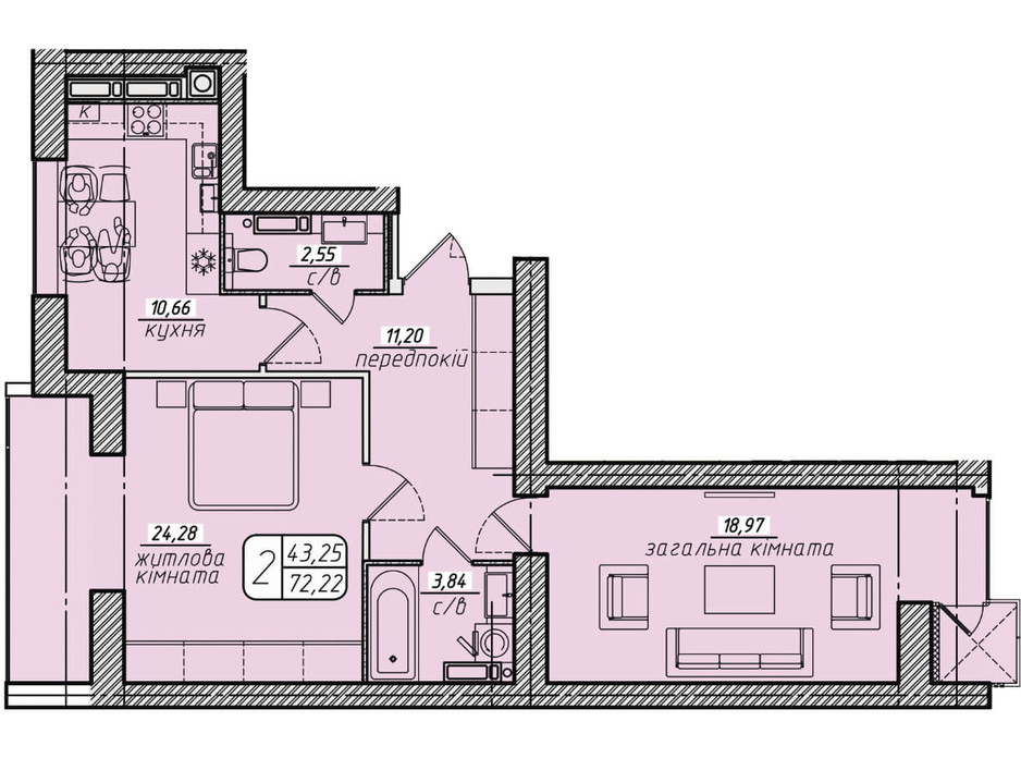 Планування 2-кімнатної квартири в ЖК Західний 72.22 м², фото 130055 Планування 2-кімнатної квартири в ЖК Західний 72.22 м², фото 130055