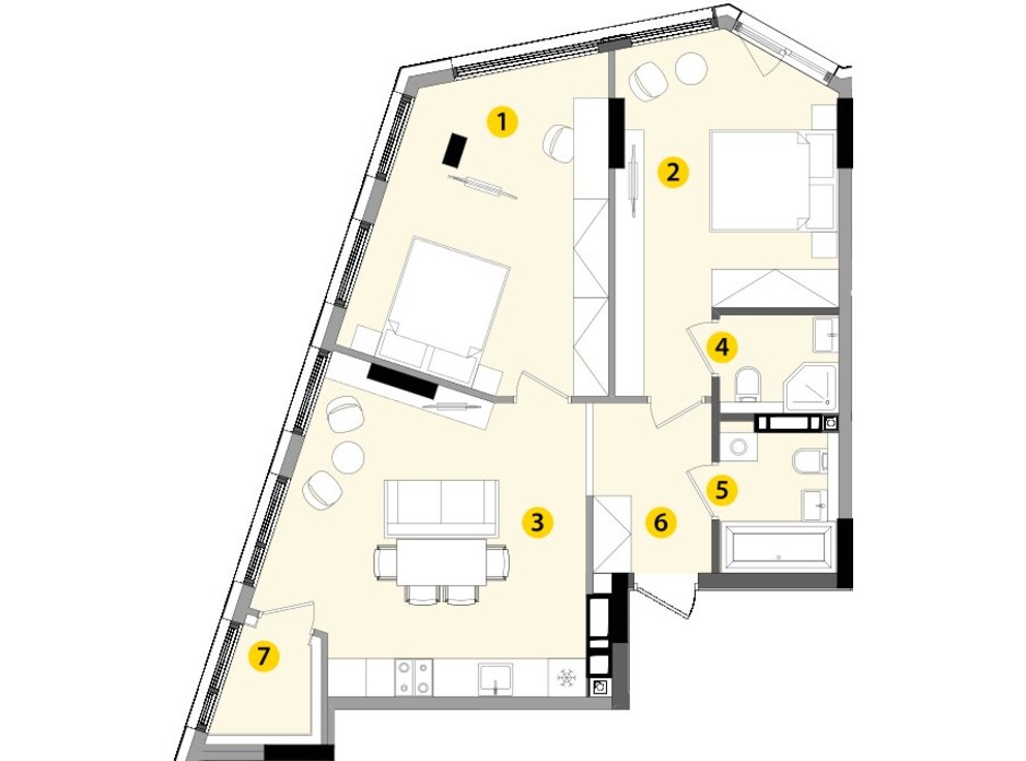 Планировка 2-комнатной квартиры в ЖК Lucky Land 70.41 м², фото 130257 Планировка 2-комнатной квартиры в ЖК Lucky Land 70.41 м², фото 130257
