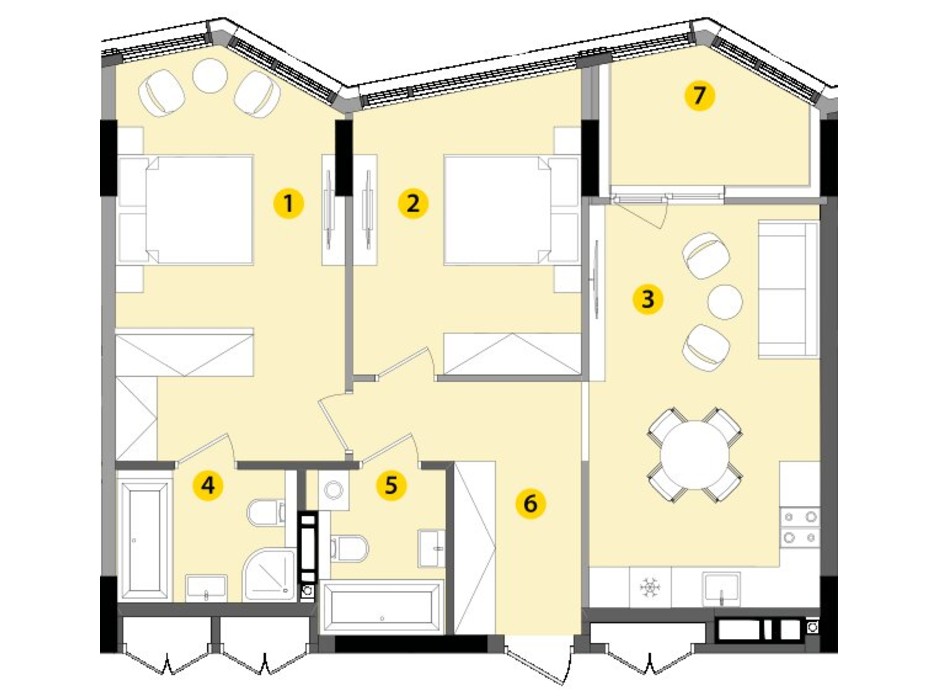 Планировка 2-комнатной квартиры в ЖК Lucky Land 73.97 м², фото 130260 Планировка 2-комнатной квартиры в ЖК Lucky Land 73.97 м², фото 130260