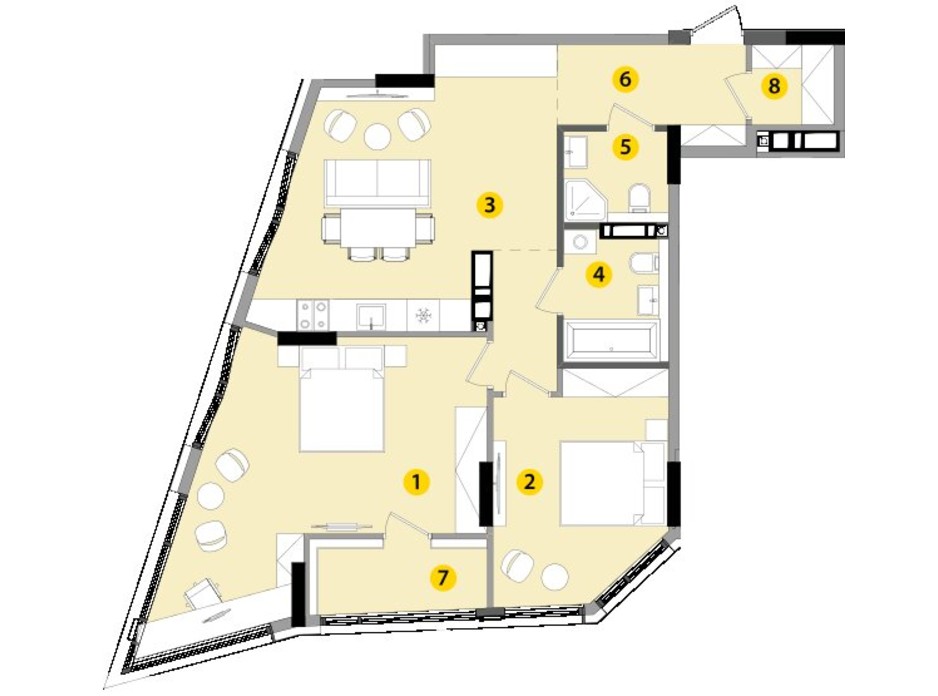 Планировка 2-комнатной квартиры в ЖК Lucky Land 82.17 м², фото 130263 Планировка 2-комнатной квартиры в ЖК Lucky Land 82.17 м², фото 130263