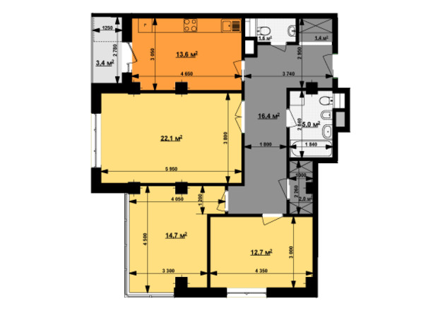 ЖК Вектор: планировка 3-комнатной квартиры 90.5 м²