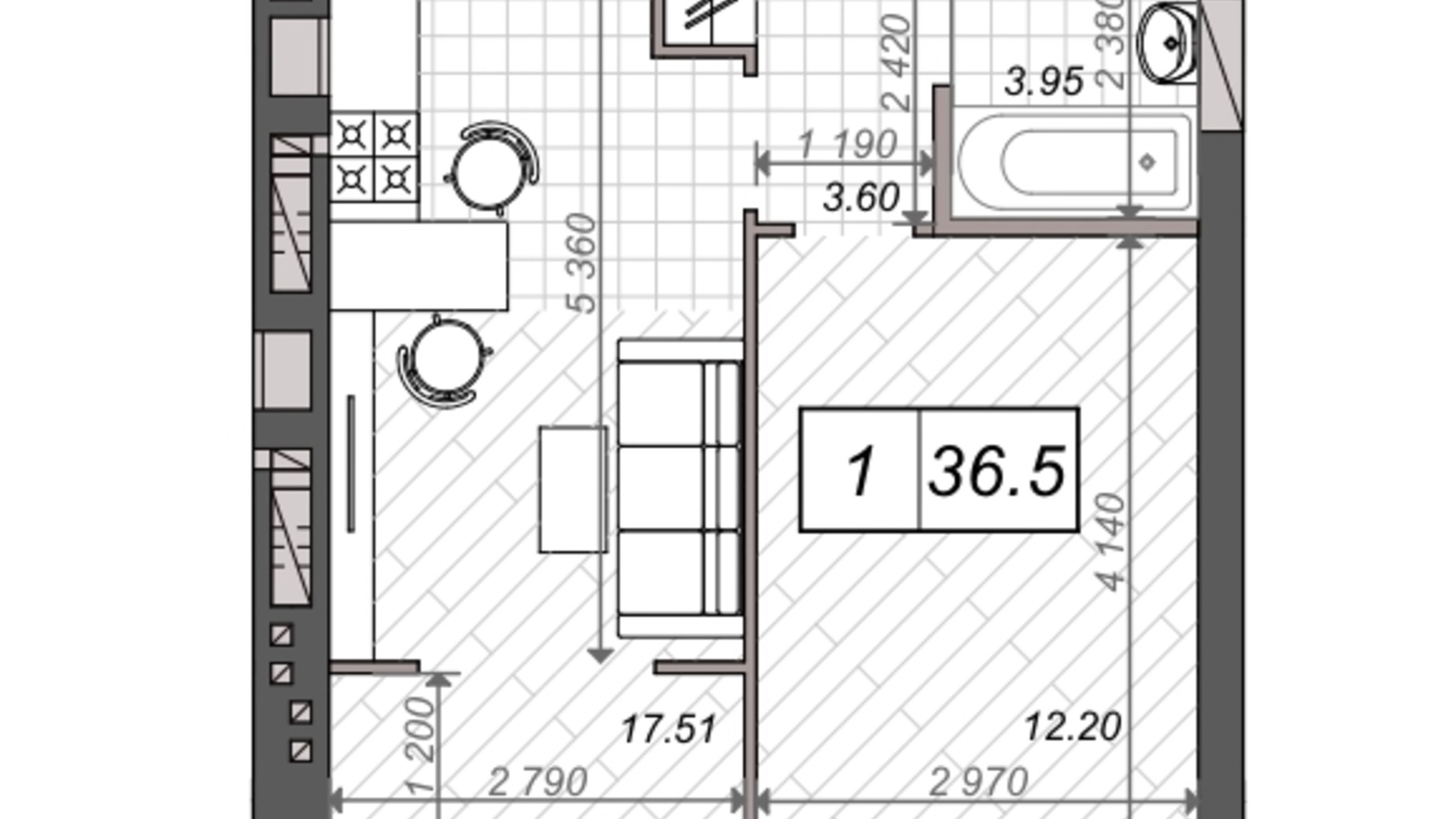 Планування 1-кімнатної квартири в ЖК Нові Метри PARK 36.5 м², фото 131523