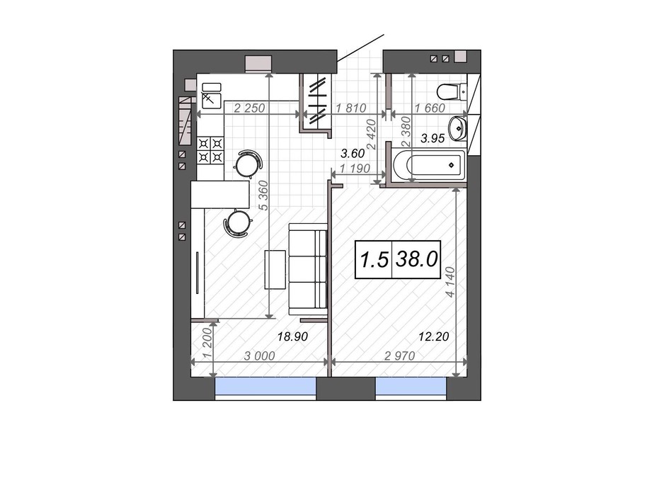 Планування 1-кімнатної квартири в ЖК Нові Метри PARK 38 м², фото 131526 Планування 1-кімнатної квартири в ЖК Нові Метри PARK 38 м², фото 131526
