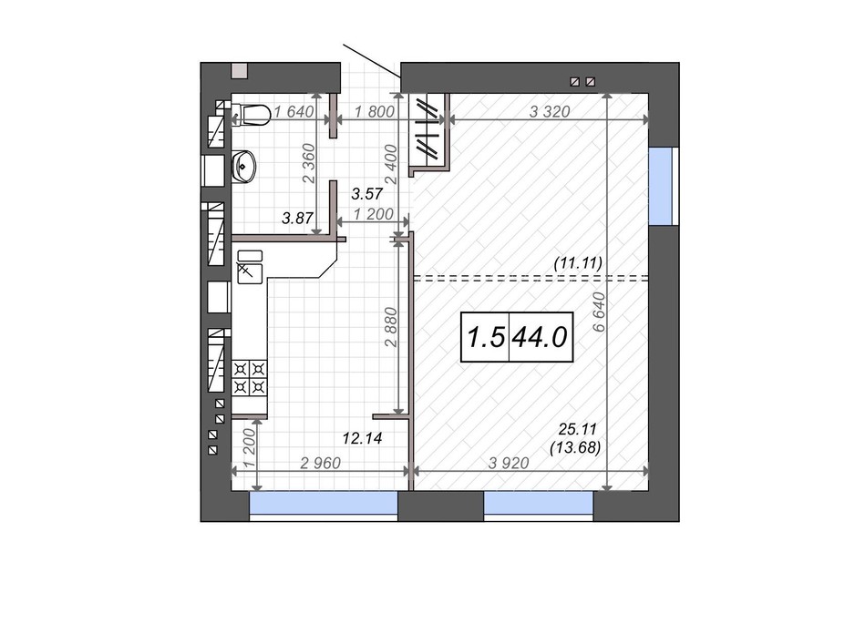 Планування 1-кімнатної квартири в ЖК Нові Метри PARK 44 м², фото 131528 Планування 1-кімнатної квартири в ЖК Нові Метри PARK 44 м², фото 131528