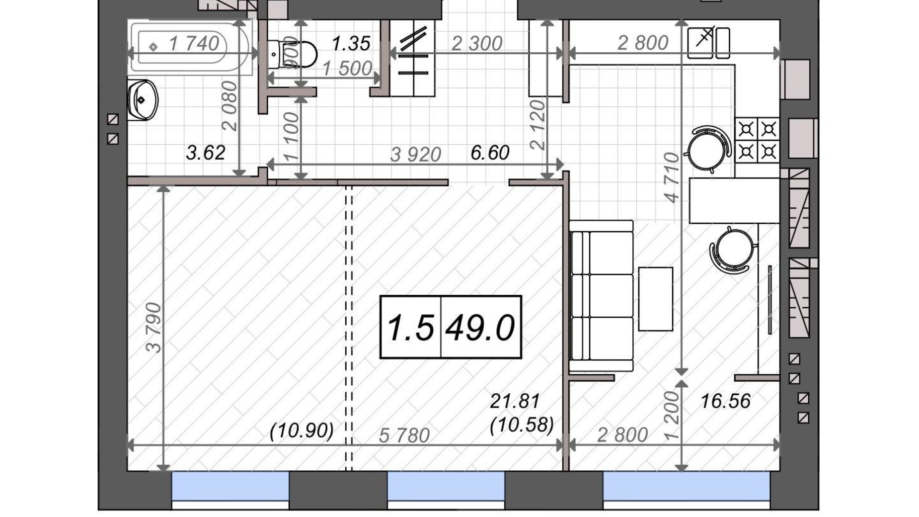 Планировка 1-комнатной квартиры в ЖК Новые Метры PARK 49 м², фото 131530