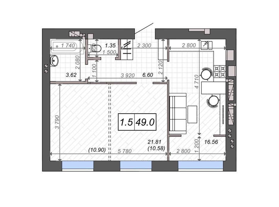 Планування 1-кімнатної квартири в ЖК Нові Метри PARK 49 м², фото 131530 Планування 1-кімнатної квартири в ЖК Нові Метри PARK 49 м², фото 131530