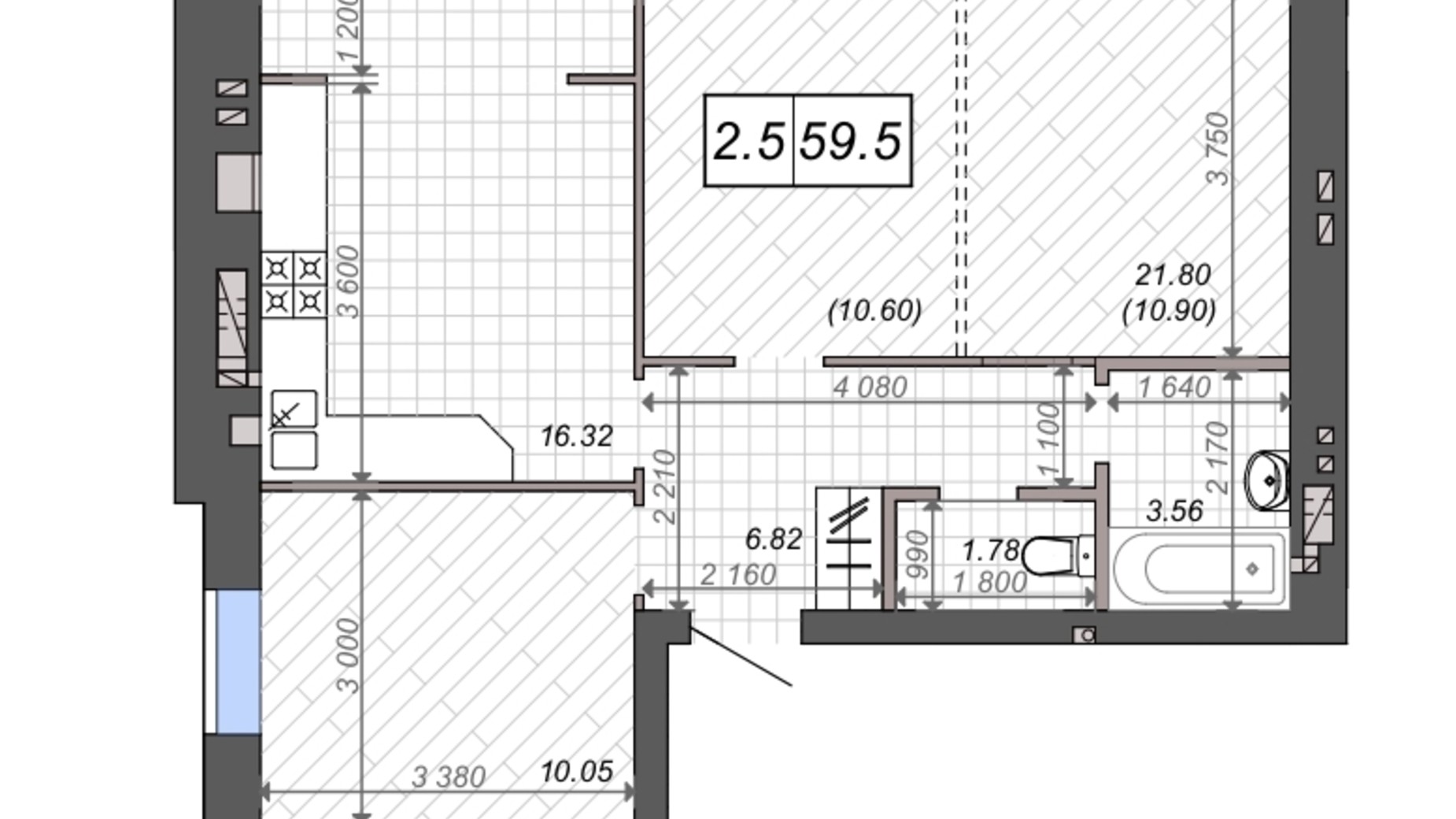 Планування 2-кімнатної квартири в ЖК Нові Метри PARK 59.5 м², фото 131531