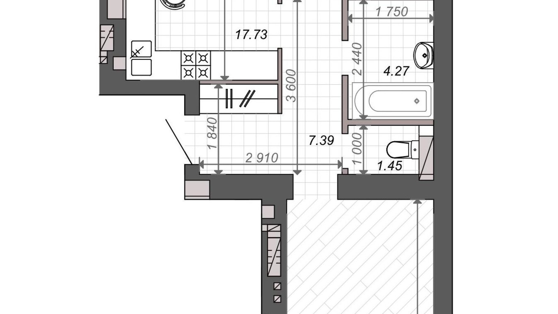 Планування 2-кімнатної квартири в ЖК Нові Метри PARK 60 м², фото 131534