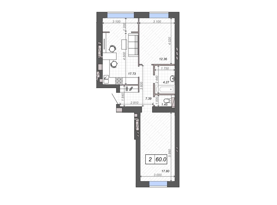 Планування 2-кімнатної квартири в ЖК Нові Метри PARK 60 м², фото 131534 Планування 2-кімнатної квартири в ЖК Нові Метри PARK 60 м², фото 131534